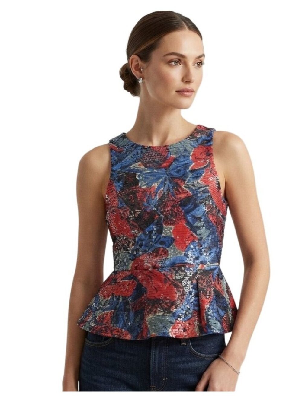 Women's - Anthropologie Wolven Sequin Floral Peplum Top, Size 0